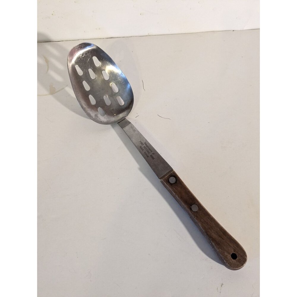 Vintage Vernco Slotted Holes Spoon Strainer Stainless Wood Handle 11 1/2" USA